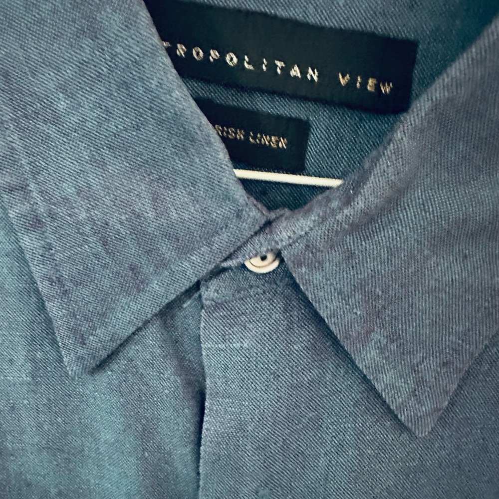 Metropolitan View Men's Casual Blue Linen Shirt
